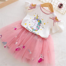 Load image into Gallery viewer, Girls Clothing Sets 2019 Summer Princess Girl Bling Star Flamingo Top + Bling Star Dress 2pcs Set Children Clothing Dresses