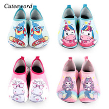 Load image into Gallery viewer, Cartoon Unicorn Kids Swimming Shoes Boys Girls Beach Shoes Slip Water Socks Barefoot Skin Care Light Children Home Shoes Flats