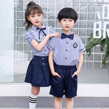 Load image into Gallery viewer, 2019 Summer Kids Children's Sets School Uniform Performance Clothing Student Striped Shirt+Short Skirt Shorts Boys Girls Suits