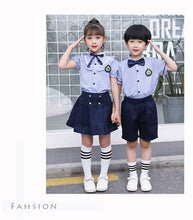 Load image into Gallery viewer, 2019 Summer Kids Children's Sets School Uniform Performance Clothing Student Striped Shirt+Short Skirt Shorts Boys Girls Suits